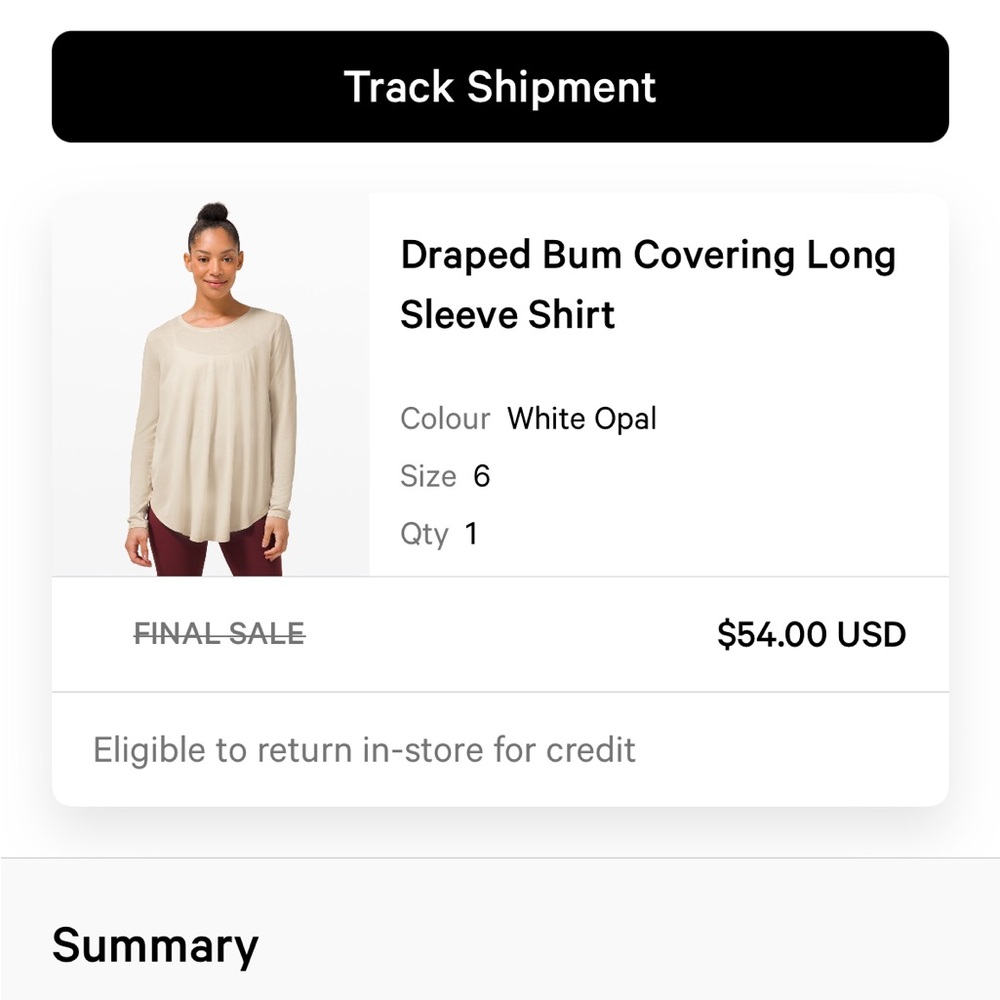 Lululemon long sleeve shirt women’s size 6 in white opal